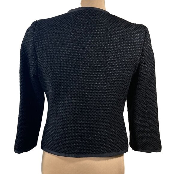 Mossimo Tweed Jacket Cropped Black Dot 3/4 Sleeve Hood Eye Closure Size M Medium - Picture 3 of 8